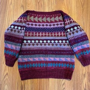 100% wool multicolored hand knitted Peruvian sweater - size L